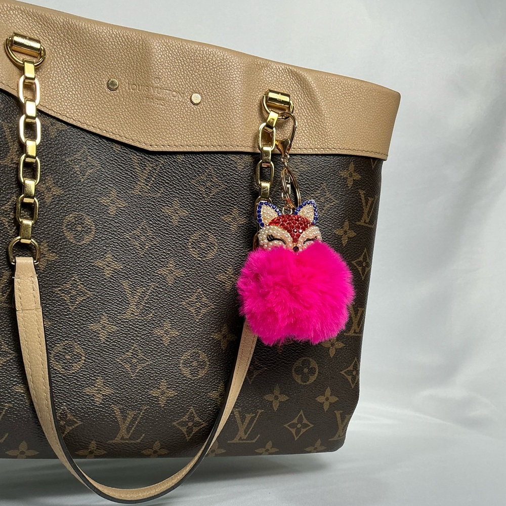 Fabulous Rhinestone fox bag charm key chain Pink Pom Pom